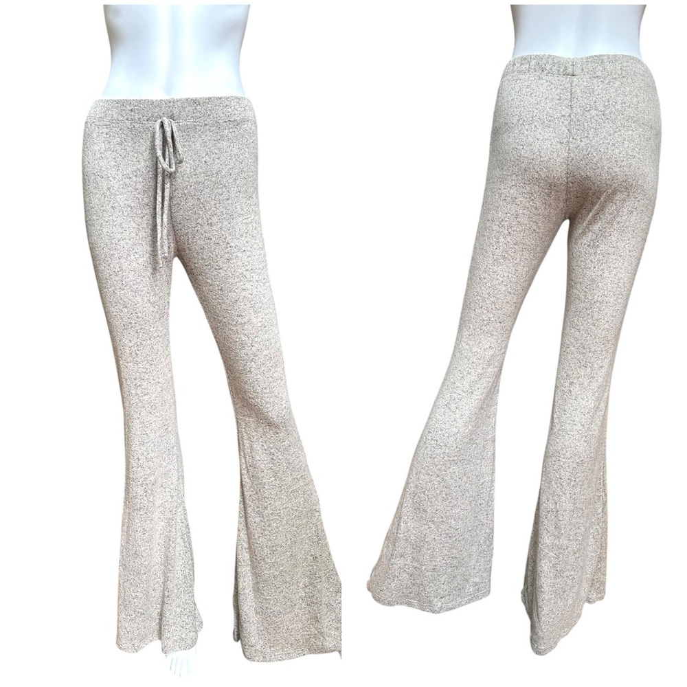 Fashionomics Womens Beige Elastic Waist Cozy Flare Pants, NWOT, S